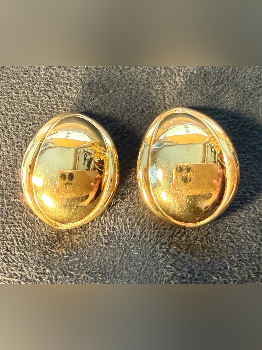 Vintage 1980s Signed Monet Gold Tone Modernist Chunky Dome Clip On Earrings